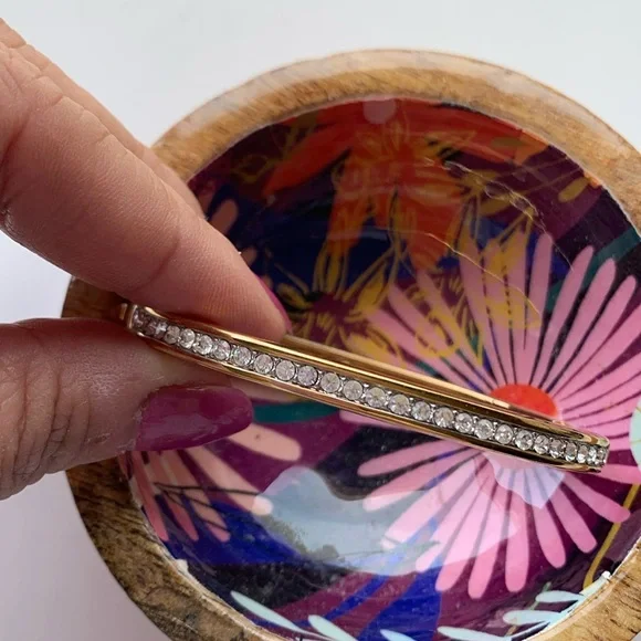 Swarovski Crystal Pave Gold Bangle Bracelet - Picture 2 of 8